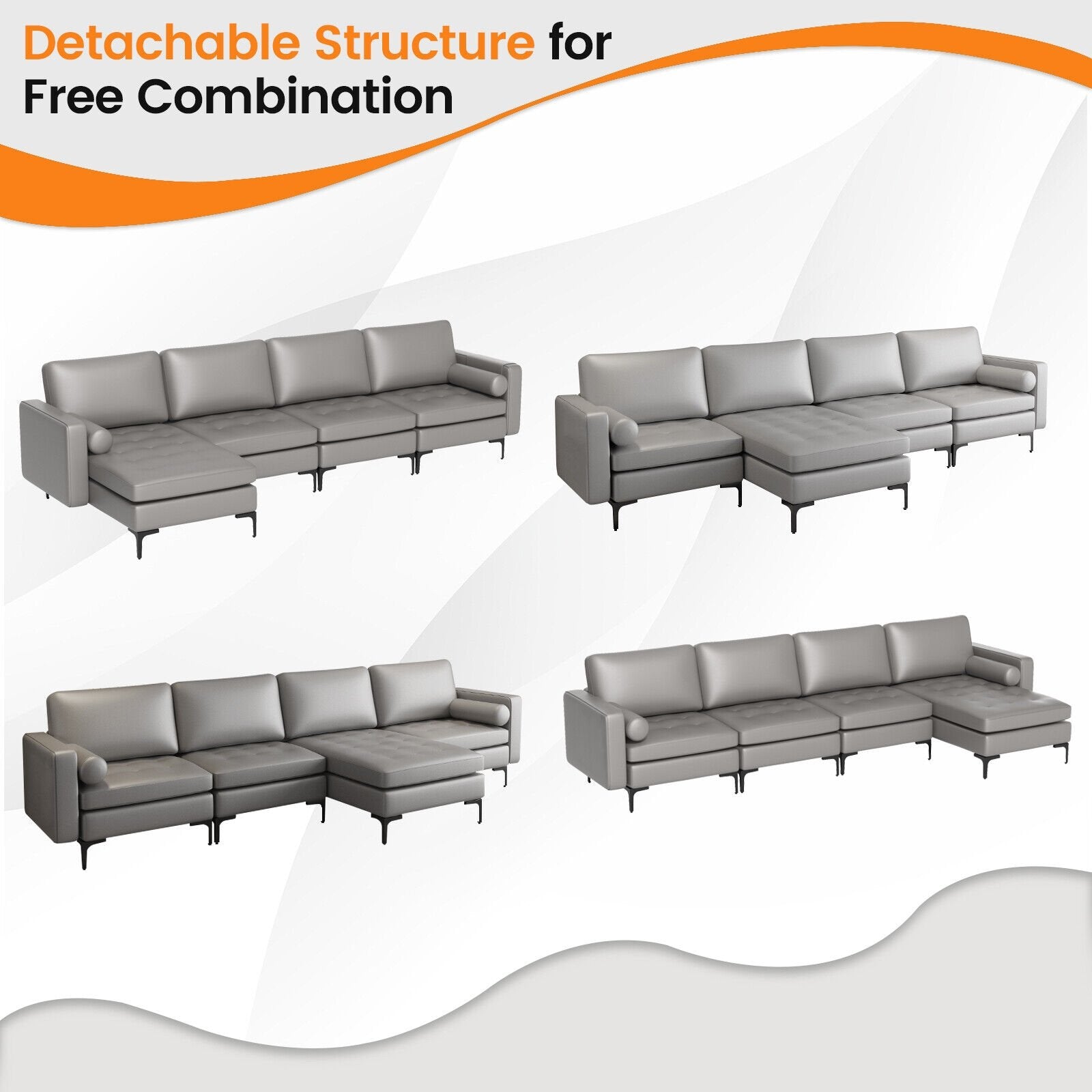 Modular L-shaped Sectional Sofa with Reversible Chaise and 2 USB Ports, Light Gray Sofas & Loveseats   at Gallery Canada