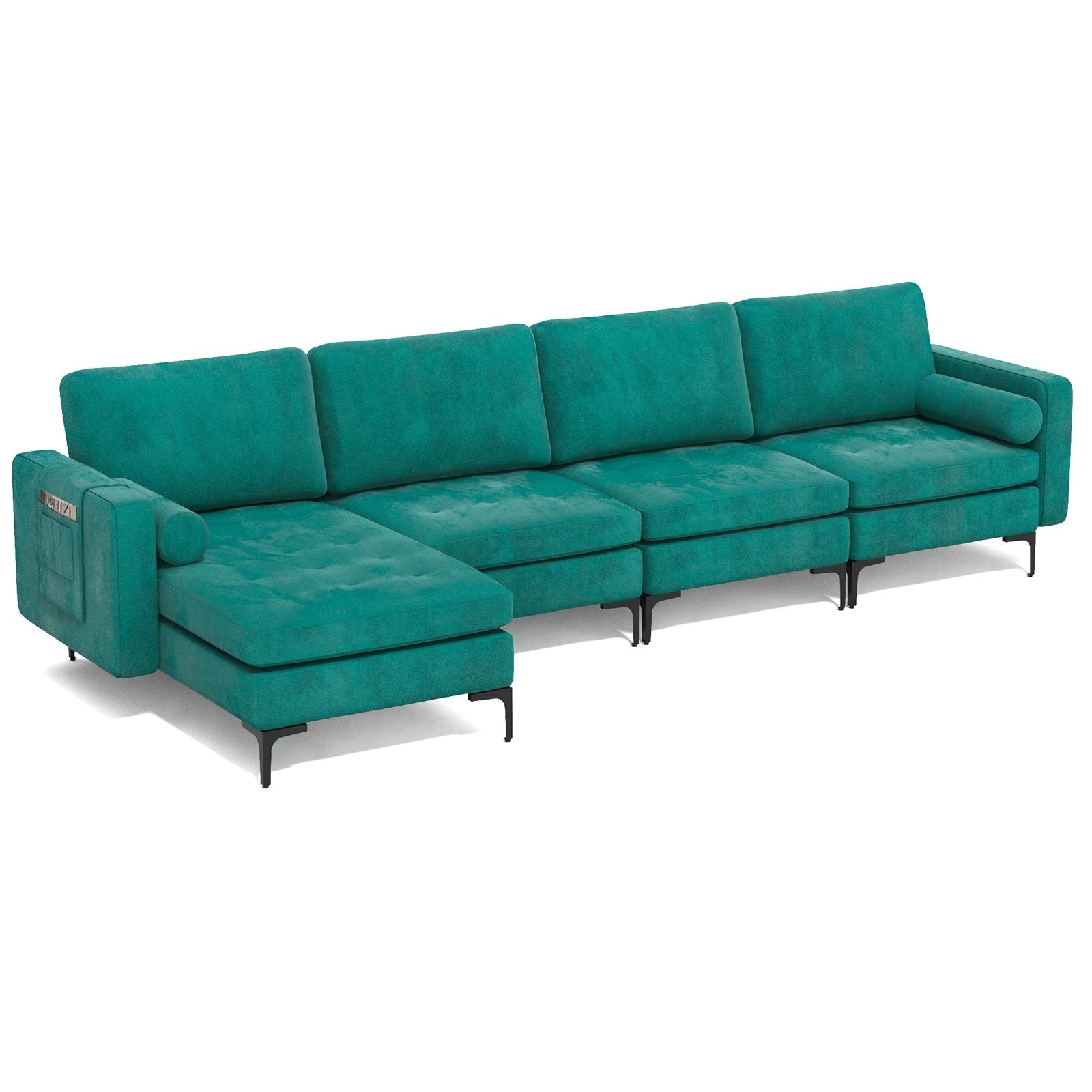 Modular 1/2/3/4-Seat L-Shaped Sectional Sofa Couch with Socket USB Port-4-Seat L-shaped with 2 USB Ports, Teal Sofas & Loveseats   at Gallery Canada