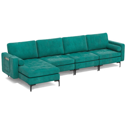 Modular 1/2/3/4-Seat L-Shaped Sectional Sofa Couch with Socket USB Port-4-Seat L-shaped with 2 USB Ports, Teal Sofas & Loveseats   at Gallery Canada