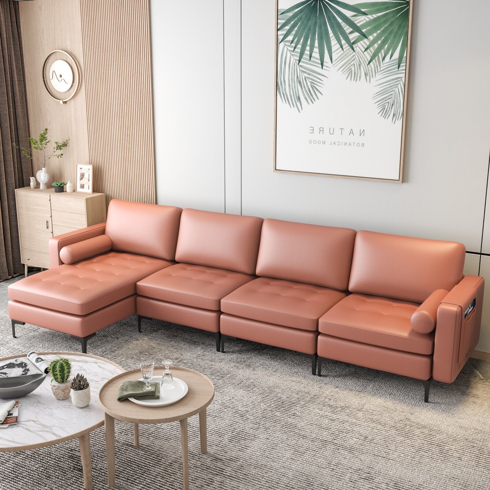 Modular L-shaped Sectional Sofa with Reversible Chaise and 2 USB Ports, Pink Sofas & Loveseats   at Gallery Canada