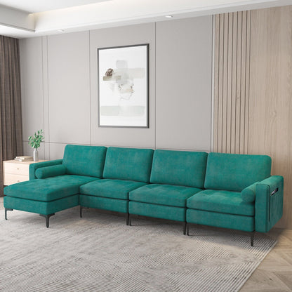 Modular 1/2/3/4-Seat L-Shaped Sectional Sofa Couch with Socket USB Port-4-Seat L-shaped with 2 USB Ports, Teal Sofas & Loveseats   at Gallery Canada