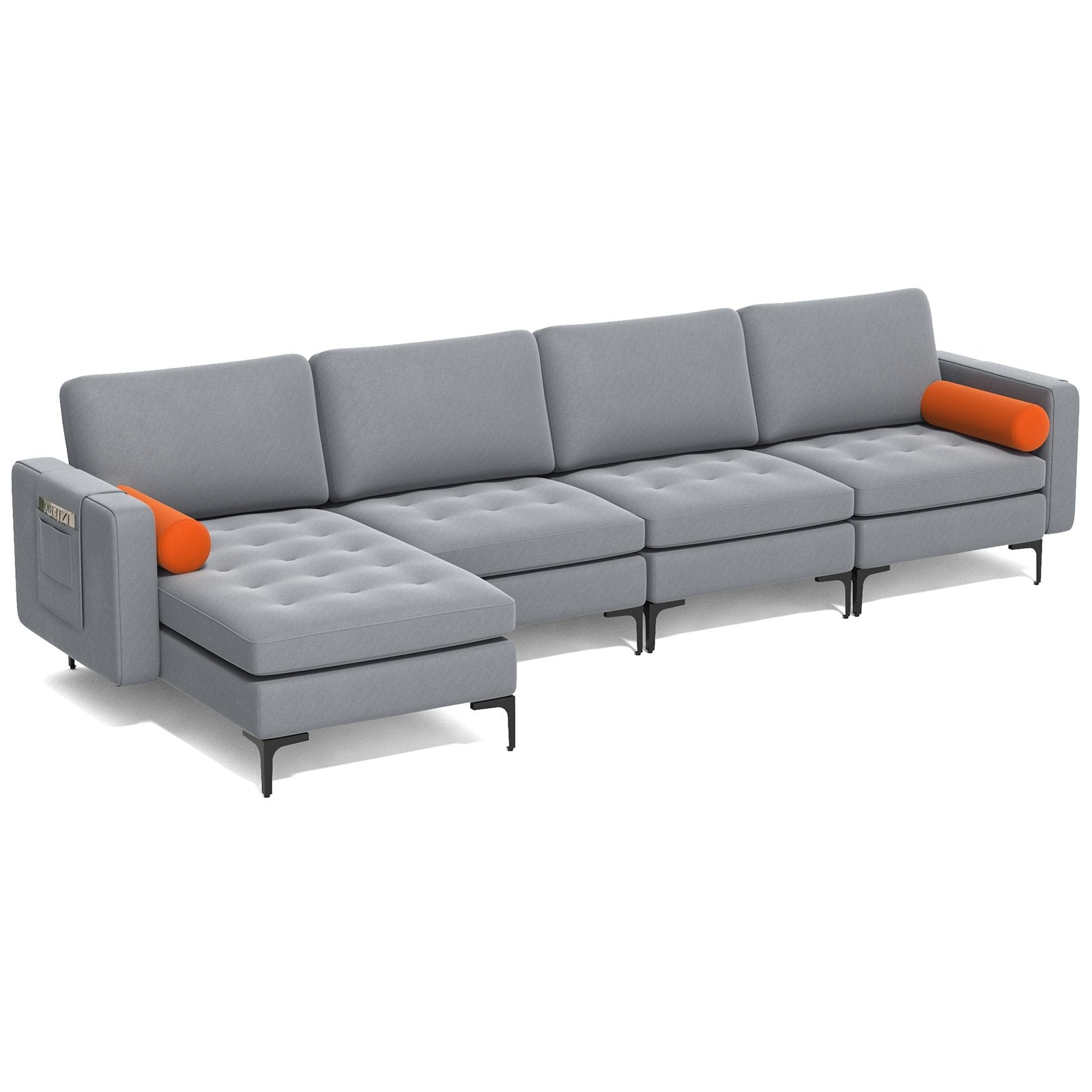 Modular L-shaped 4-Seat Sectional Sofa with Reversible Chaise and 2 USB Ports, Gray Sofas & Loveseats   at Gallery Canada