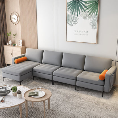 Modular L-shaped 4-Seat Sectional Sofa with Reversible Chaise and 2 USB Ports, Gray Sofas & Loveseats   at Gallery Canada