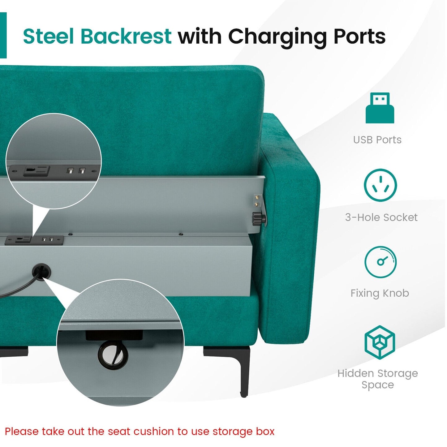 Modular 1/2/3/4-Seat L-Shaped Sectional Sofa Couch with Socket USB Port-4-Seat L-shaped with 2 USB Ports, Teal Sofas & Loveseats   at Gallery Canada