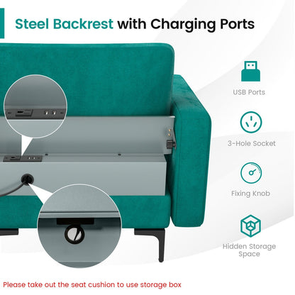 Modular 1/2/3/4-Seat L-Shaped Sectional Sofa Couch with Socket USB Port-4-Seat L-shaped with 2 USB Ports, Teal Sofas & Loveseats   at Gallery Canada