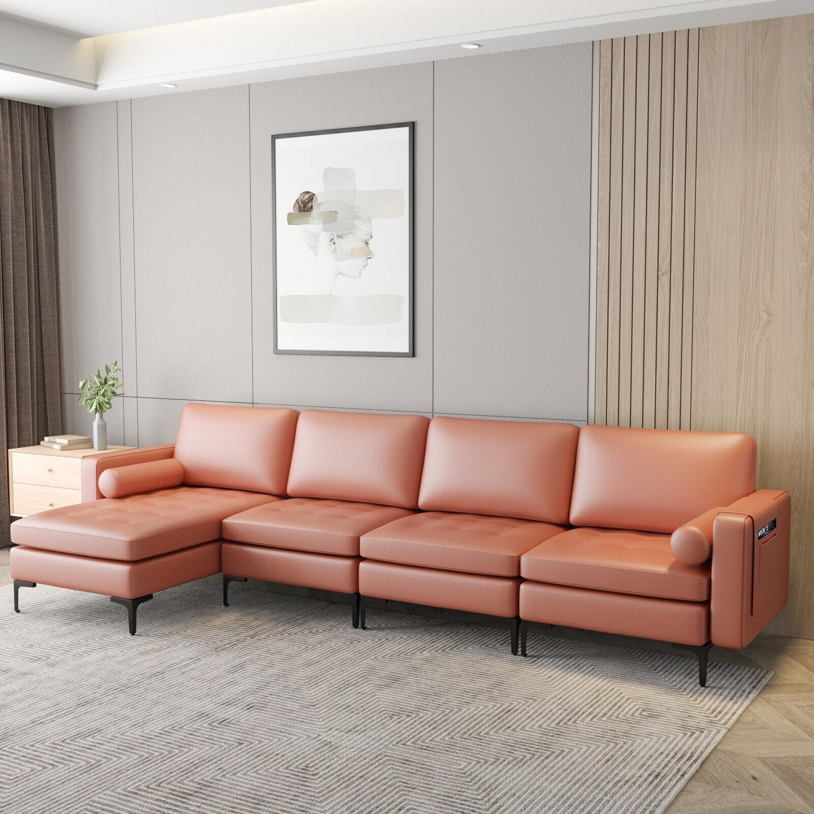 Modular L-shaped Sectional Sofa with Reversible Chaise and 2 USB Ports, Pink Sofas & Loveseats   at Gallery Canada