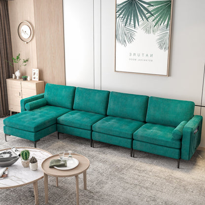 Modular 1/2/3/4-Seat L-Shaped Sectional Sofa Couch with Socket USB Port-4-Seat L-shaped with 2 USB Ports, Teal Sofas & Loveseats   at Gallery Canada