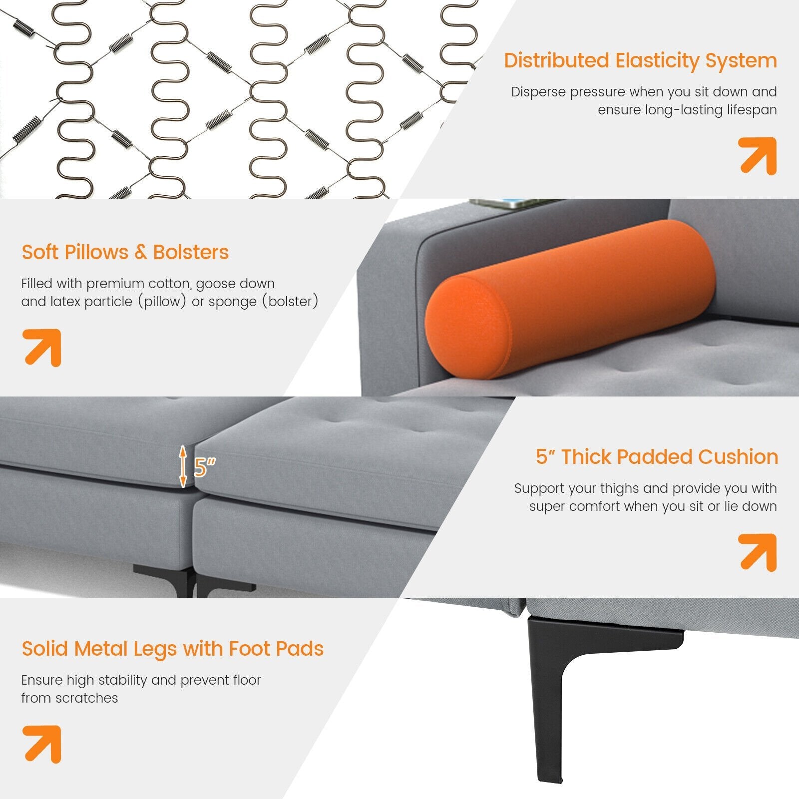 Modular L-shaped 4-Seat Sectional Sofa with Reversible Chaise and 2 USB Ports, Gray Sofas & Loveseats   at Gallery Canada