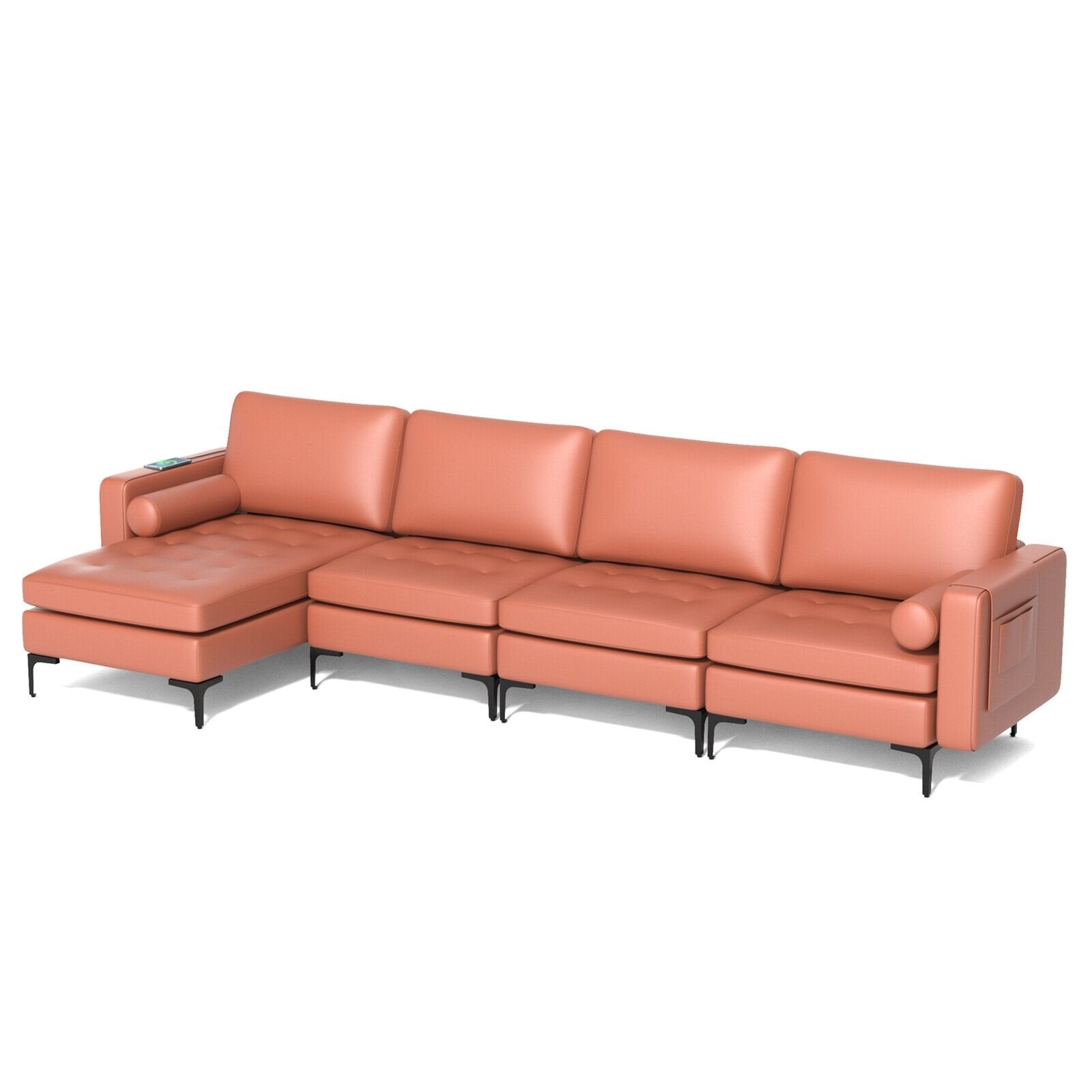 Modular L-shaped Sectional Sofa with Reversible Chaise and 2 USB Ports, Pink Sofas & Loveseats   at Gallery Canada