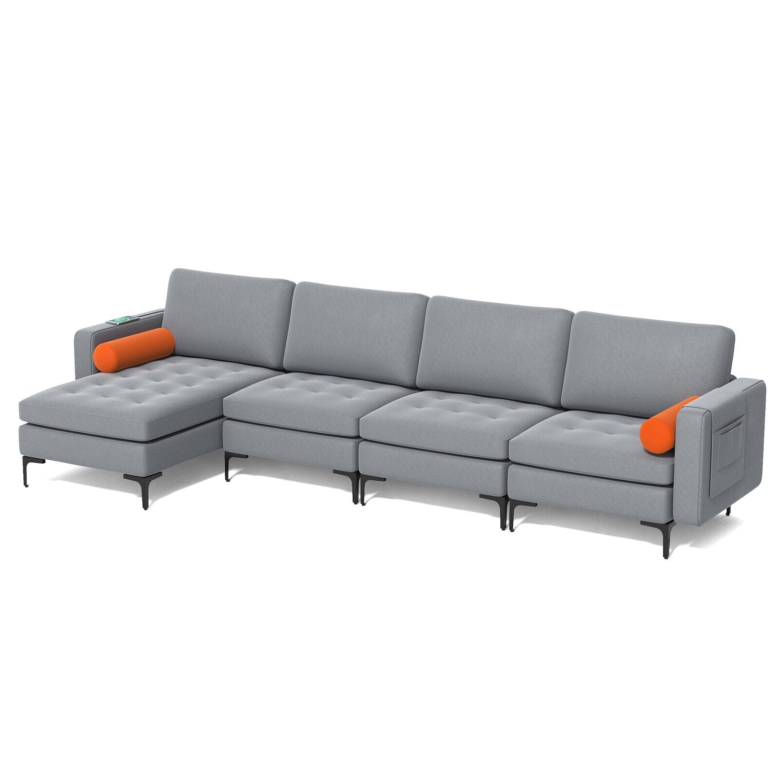 Modular L-shaped 4-Seat Sectional Sofa with Reversible Chaise and 2 USB Ports, Gray Sofas & Loveseats   at Gallery Canada