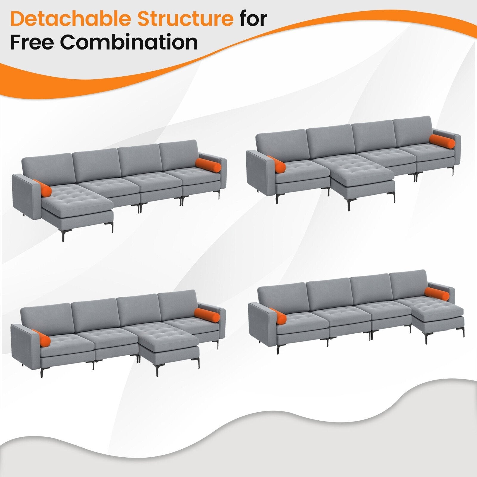 Modular L-shaped 4-Seat Sectional Sofa with Reversible Chaise and 2 USB Ports, Gray Sofas & Loveseats   at Gallery Canada