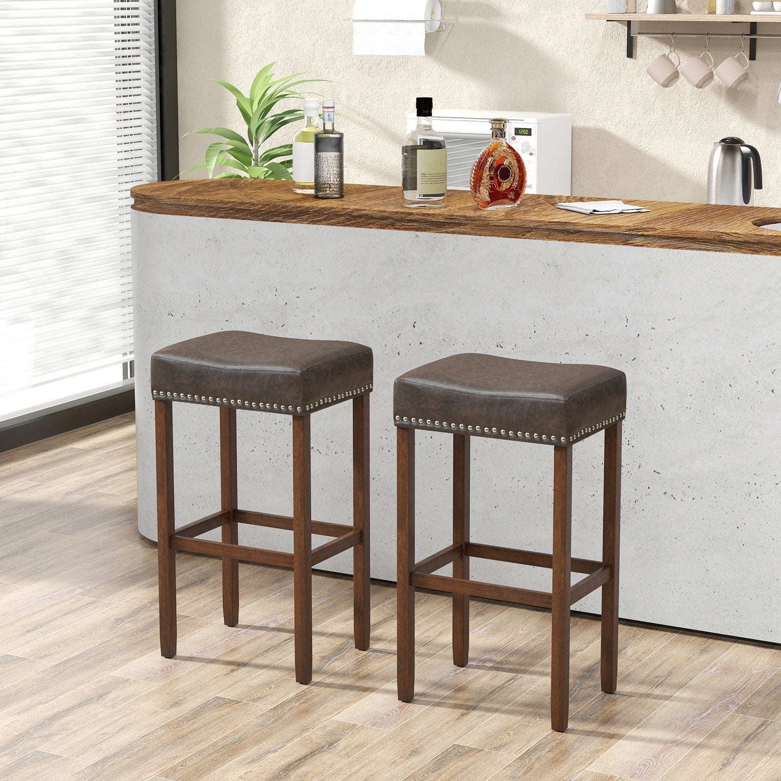 Upholstered Bar Stools Set of 2 with Footrests for Counter, Dark Gray Bar Stools   at Gallery Canada