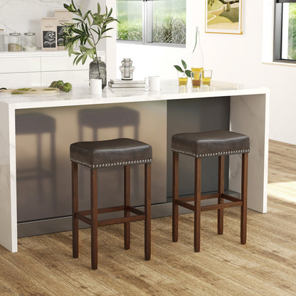 Upholstered Bar Stools Set of 2 with Footrests for Counter, Dark Gray Bar Stools   at Gallery Canada