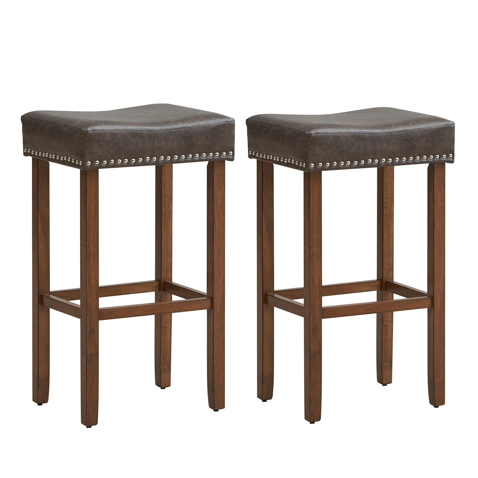 Upholstered Bar Stools Set of 2 with Footrests for Counter, Dark Gray Bar Stools   at Gallery Canada