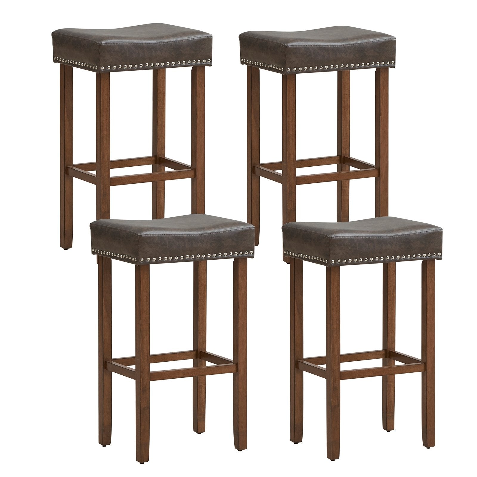 Upholstered Bar Stools Set of 2 with Footrests for Counter, Dark Gray Bar Stools   at Gallery Canada