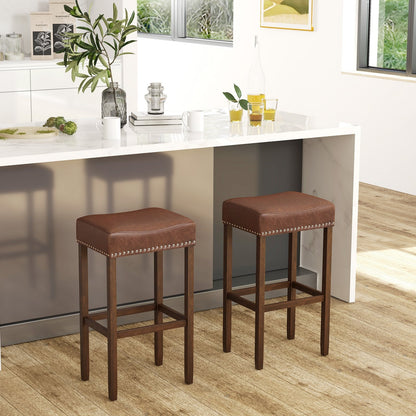 Upholstered Bar Stools Set of 2 with Footrests for Counter, Brown Bar Stools   at Gallery Canada