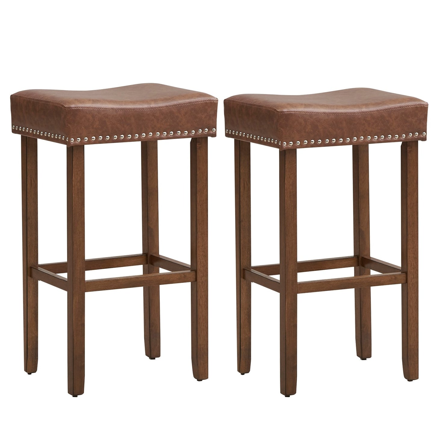 Upholstered Bar Stools Set of 2 with Footrests for Counter, Brown Bar Stools   at Gallery Canada