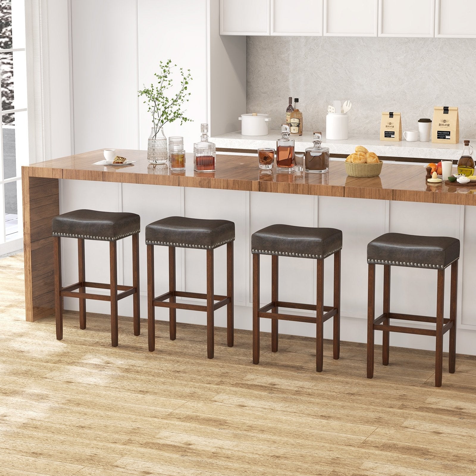 Upholstered Bar Stools Set of 2 with Footrests for Counter, Dark Gray Bar Stools   at Gallery Canada