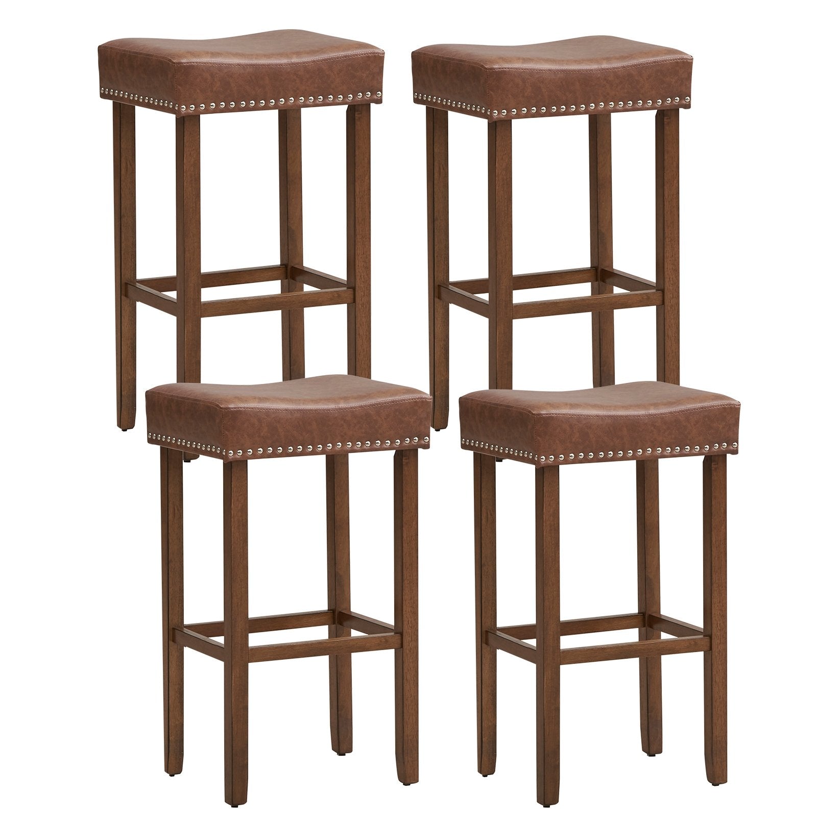 Upholstered Bar Stools Set of 2 with Footrests for Counter, Brown Bar Stools   at Gallery Canada