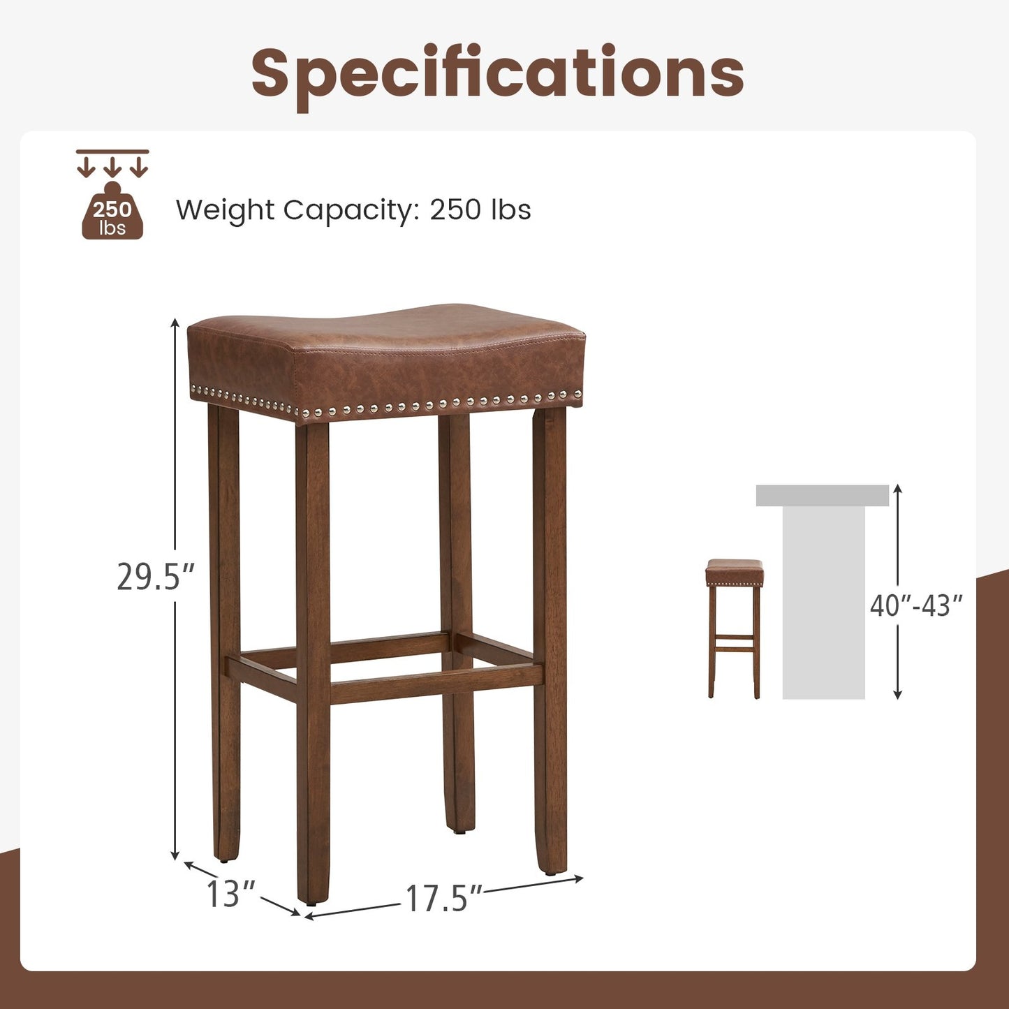 Upholstered Bar Stools Set of 2 with Footrests for Counter, Brown Bar Stools   at Gallery Canada