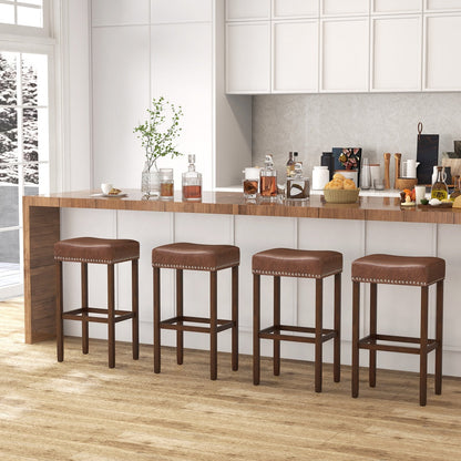 Upholstered Bar Stools Set of 2 with Footrests for Counter, Brown - Gallery Canada
