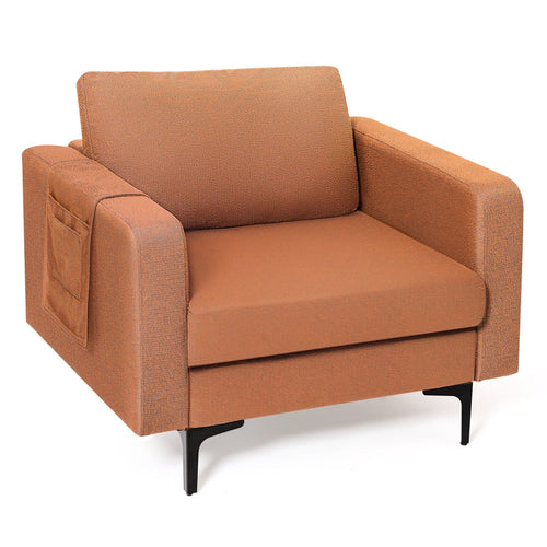 Modern Accent Armchair with Side Storage Pocket, Orange