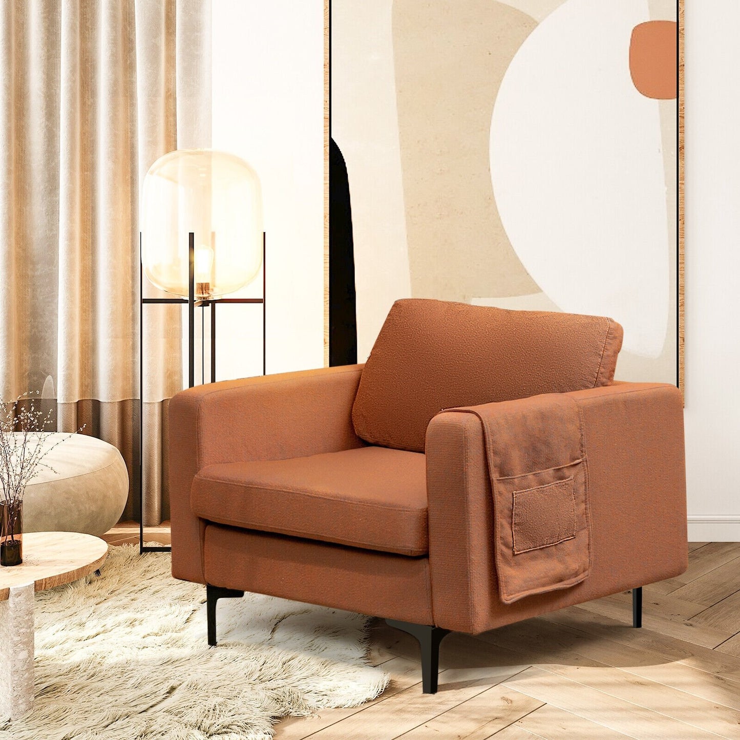 Modern Accent Armchair with Side Storage Pocket, Orange Accent Chairs   at Gallery Canada