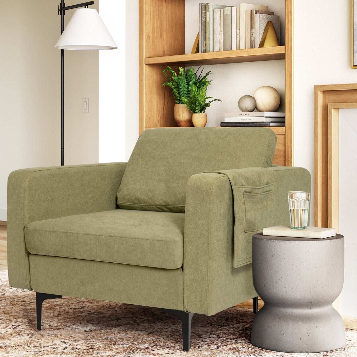 Modern Accent Armchair with Side Storage Pocket, Green Accent Chairs   at Gallery Canada