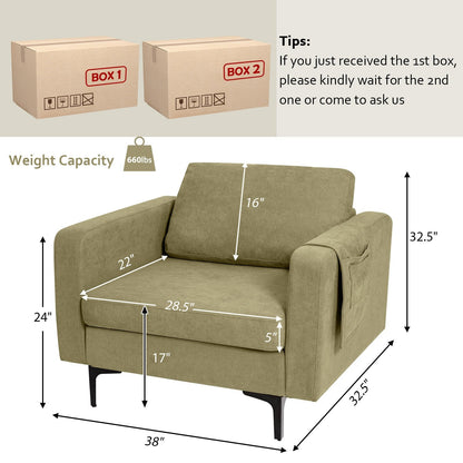 Modern Accent Armchair with Side Storage Pocket, Green Accent Chairs   at Gallery Canada