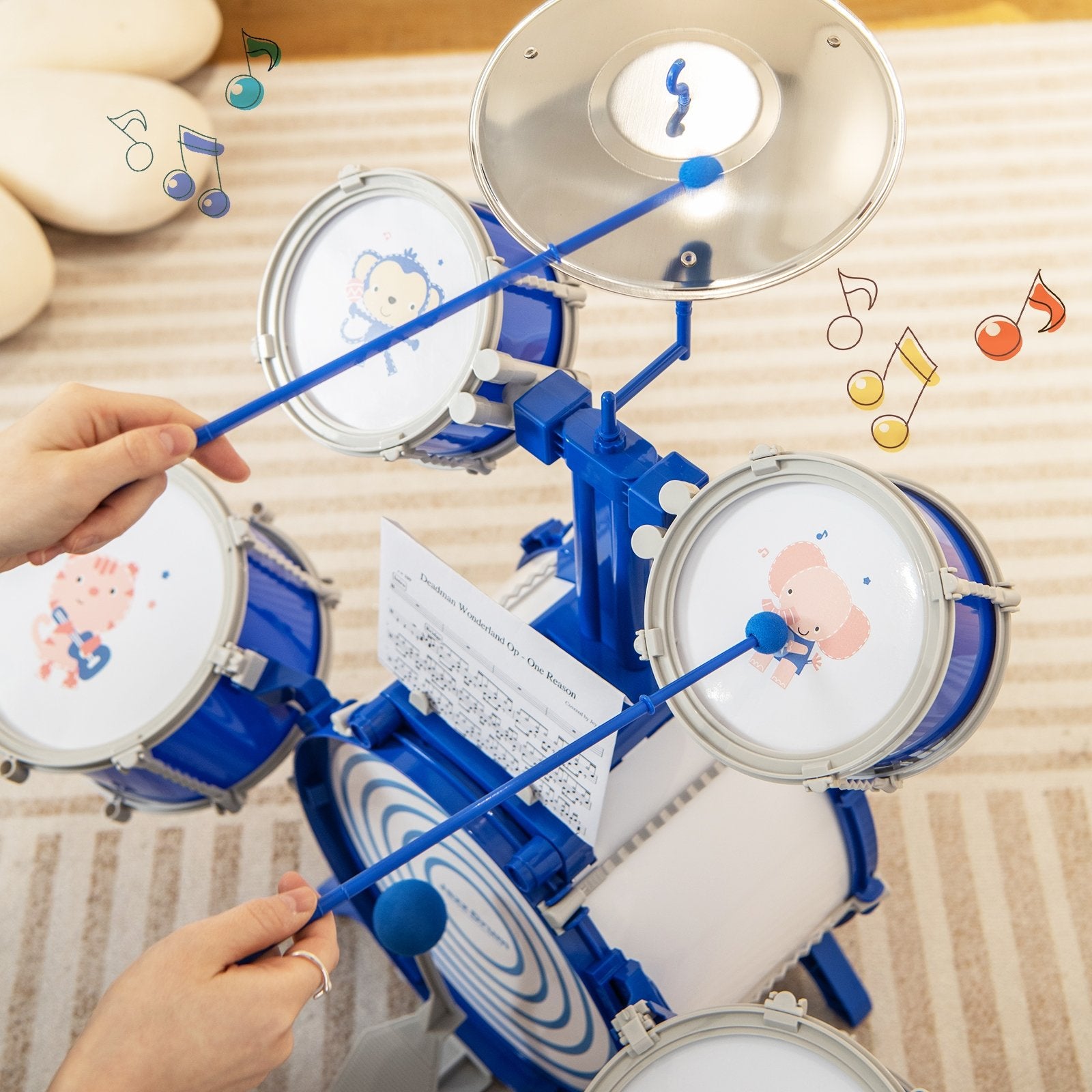 Kids Drum Set Educational Percussion Musical Instrument Toy with Bass Drum, Blue Musical Toys   at Gallery Canada