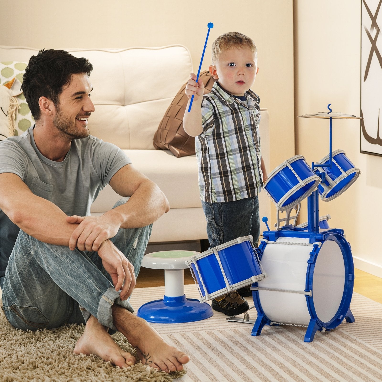 Kids Drum Set Educational Percussion Musical Instrument Toy with Bass Drum, Blue Musical Toys   at Gallery Canada