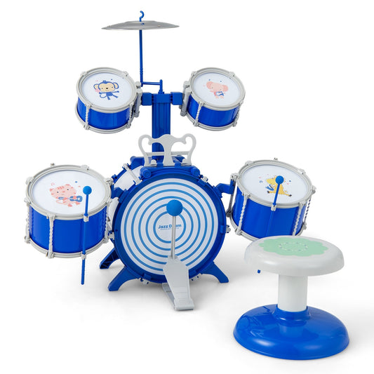 Kids Drum Set Educational Percussion Musical Instrument Toy with Bass Drum, Blue - Gallery Canada