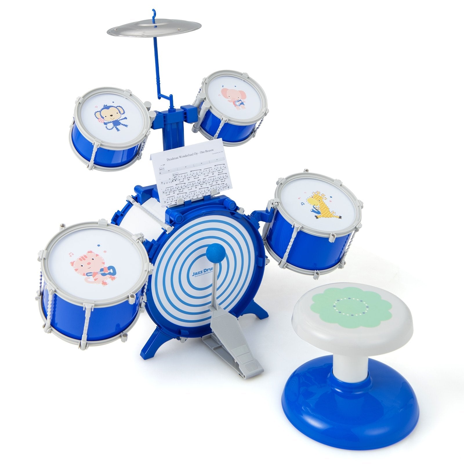 Kids Drum Set Educational Percussion Musical Instrument Toy with Bass Drum, Blue Musical Toys   at Gallery Canada