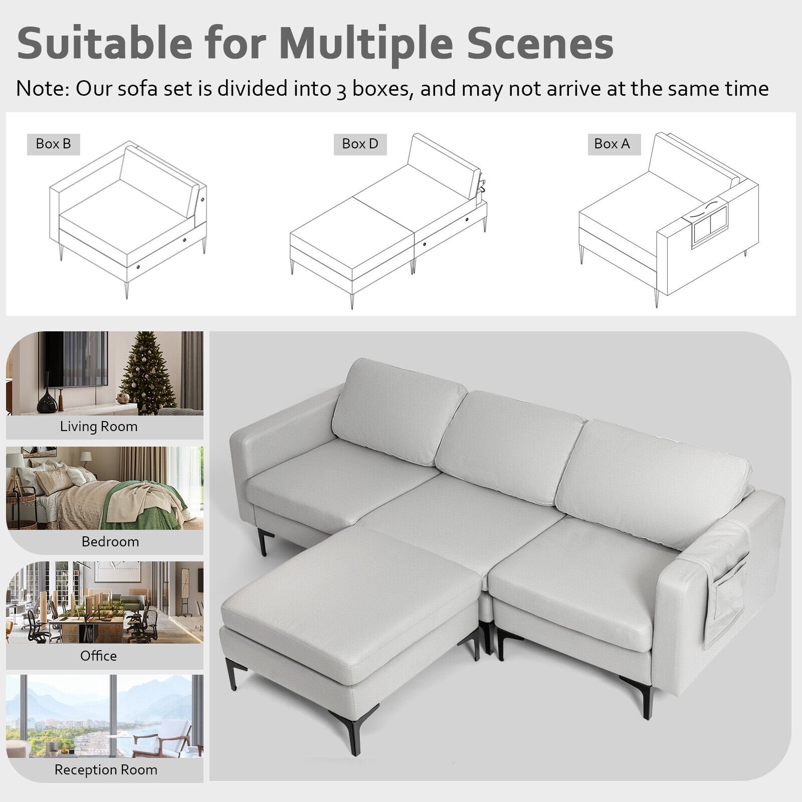 Modular L-shaped Sectional Sofa with Reversible Chaise and 2 USB Ports, Light Gray Sofas & Loveseats   at Gallery Canada