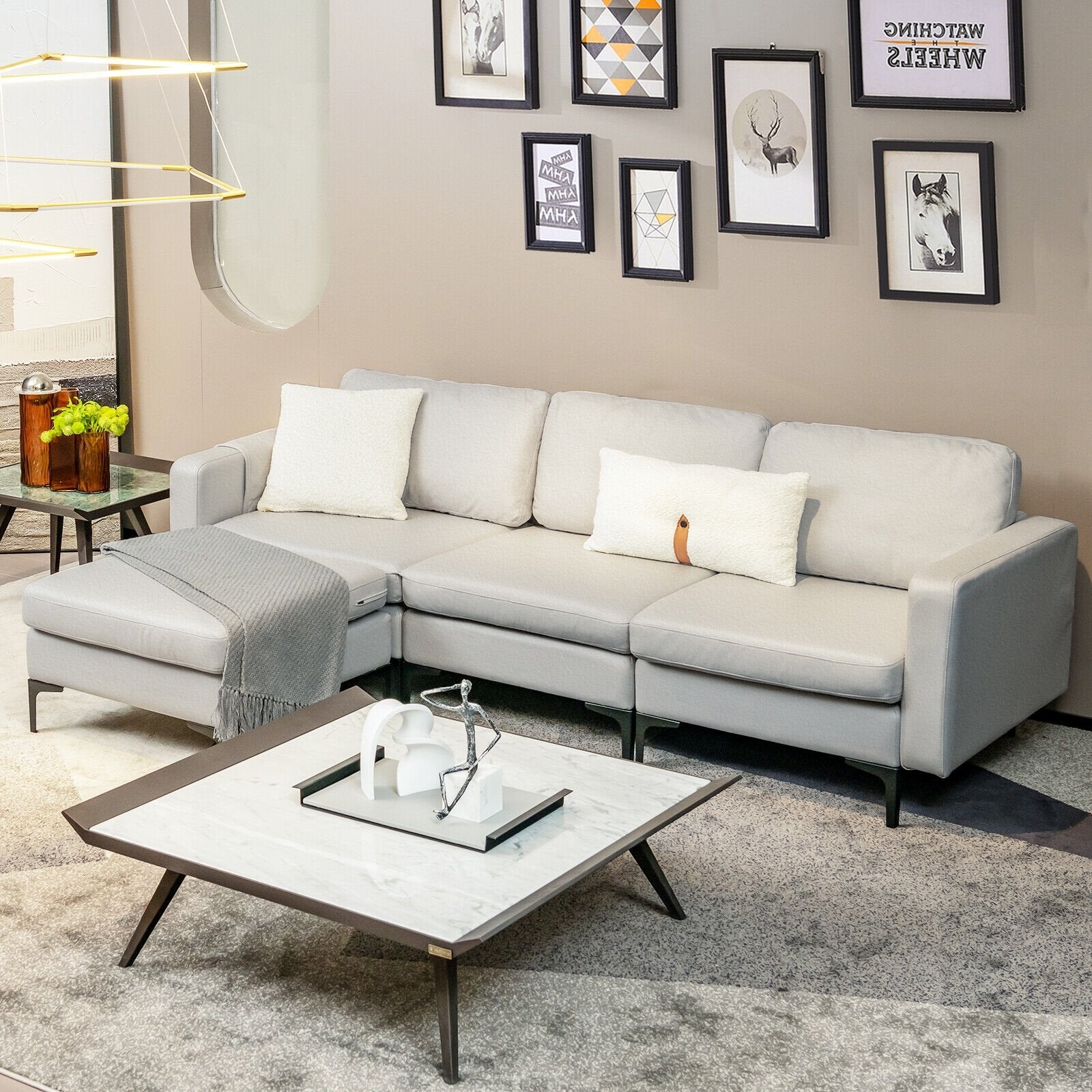 Modular L-shaped Sectional Sofa with Reversible Chaise and 2 USB Ports, Light Gray Sofas & Loveseats   at Gallery Canada