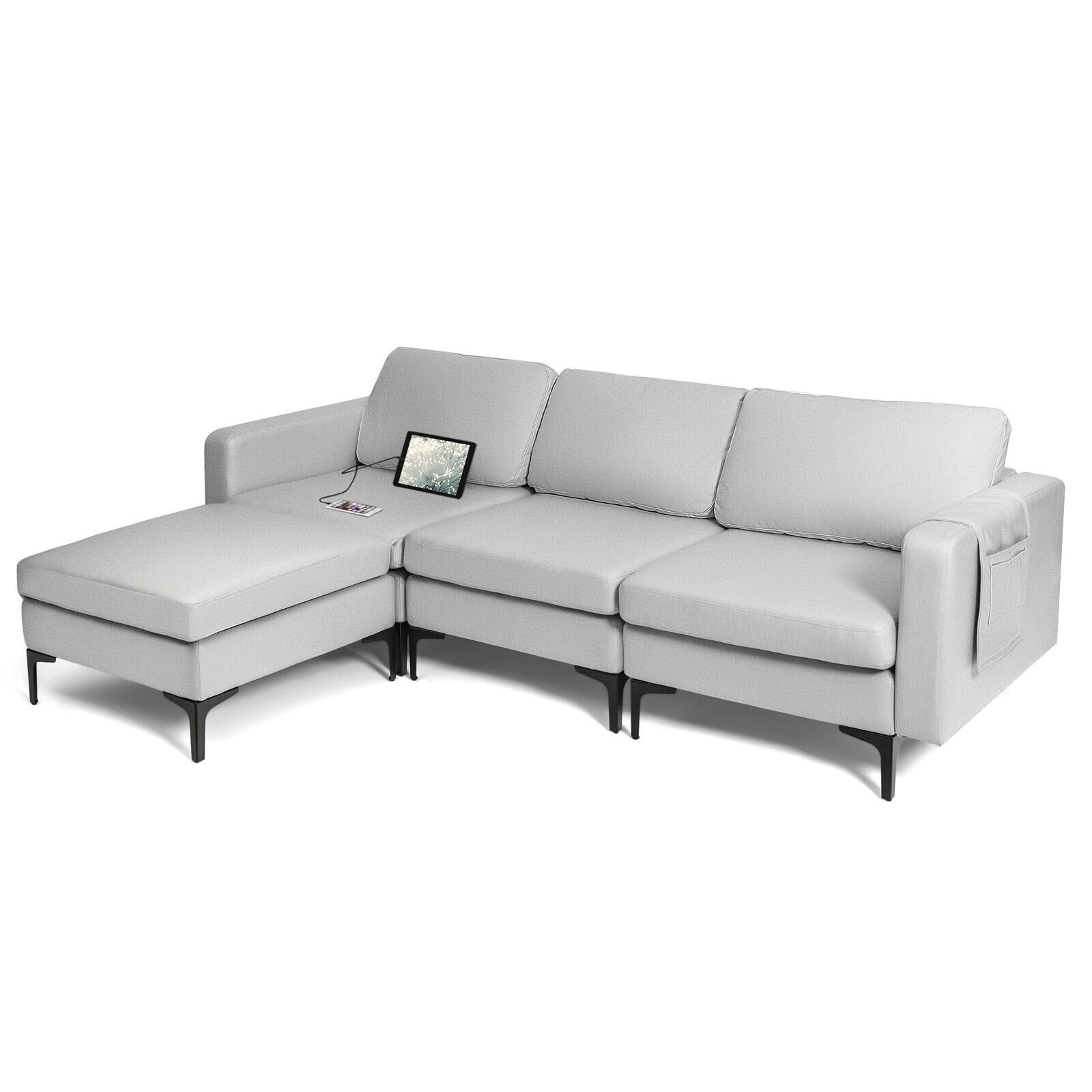 Modular L-shaped Sectional Sofa with Reversible Chaise and 2 USB Ports, Light Gray Sofas & Loveseats   at Gallery Canada