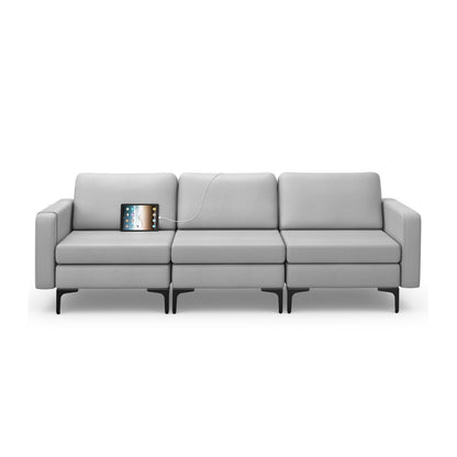 Convertible Leather Sofa Couch with Magazine Pockets 3-Seat with 2 USB Port, Light Gray Sofas & Loveseats   at Gallery Canada