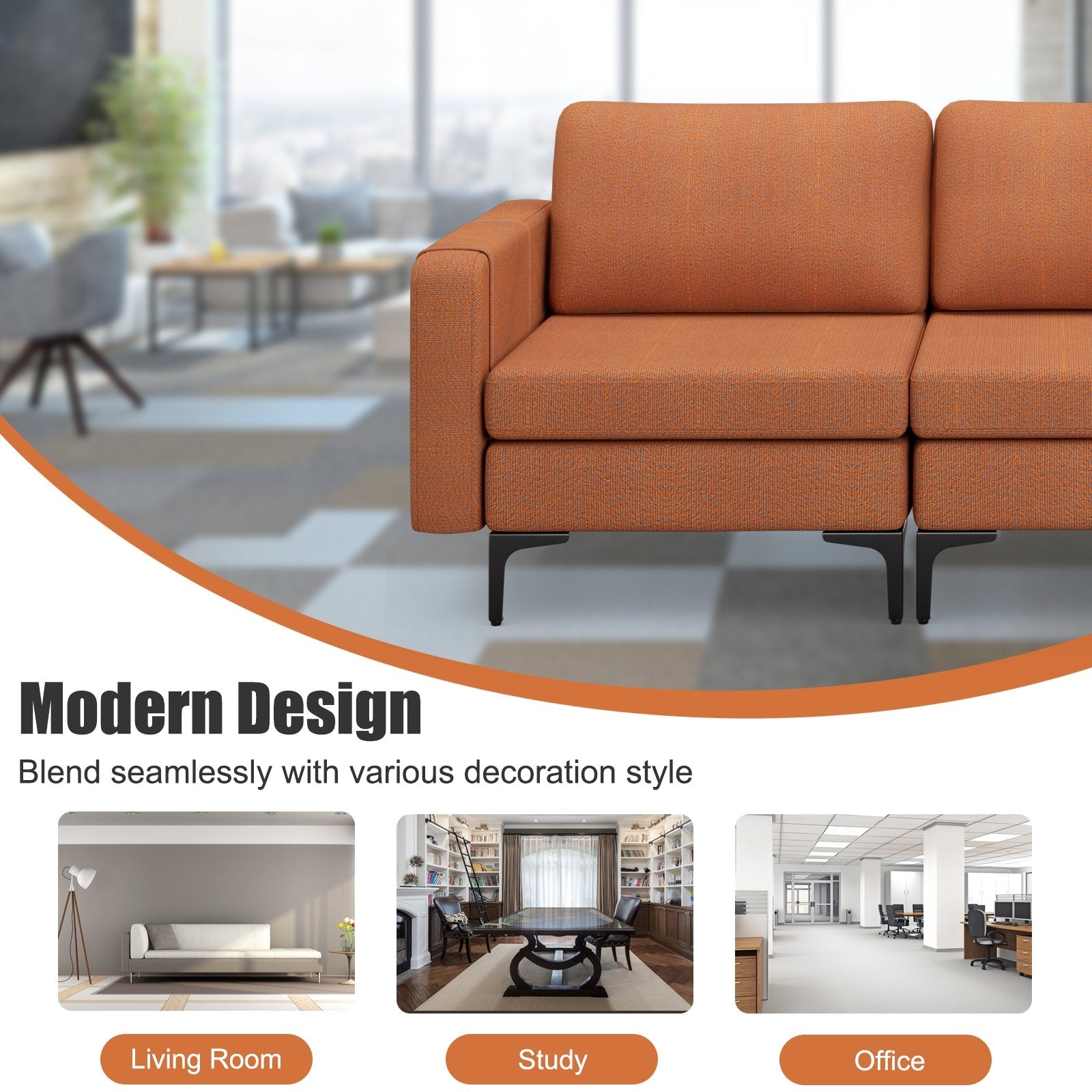 Convertible Leather Sofa Couch with Magazine Pockets 3-Seat with 2 USB Port, Orange Sofas & Loveseats   at Gallery Canada