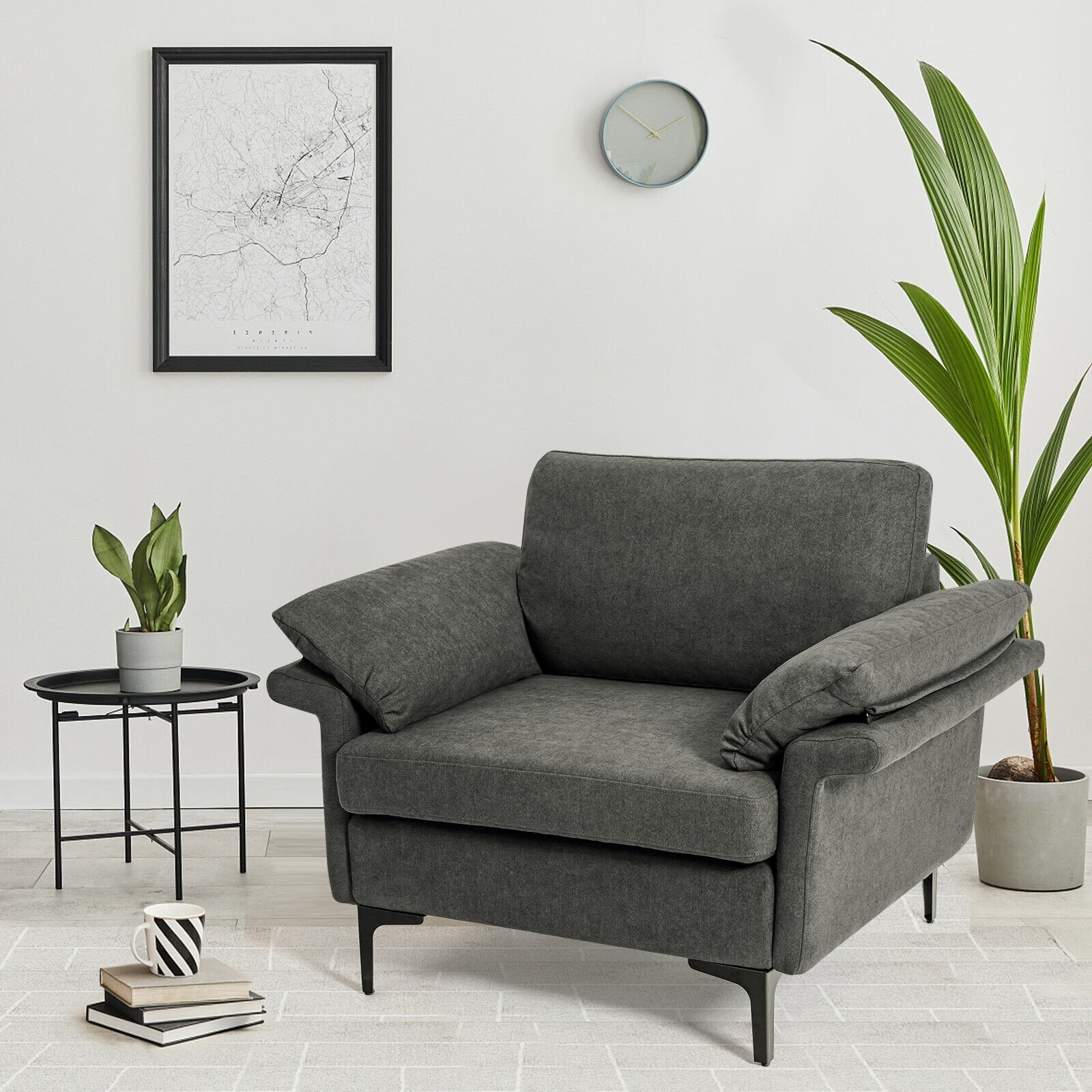 Modern Fabric Accent Armchair with Original Distributed Spring and Armrest Cushions, Gray Sofas & Loveseats   at Gallery Canada