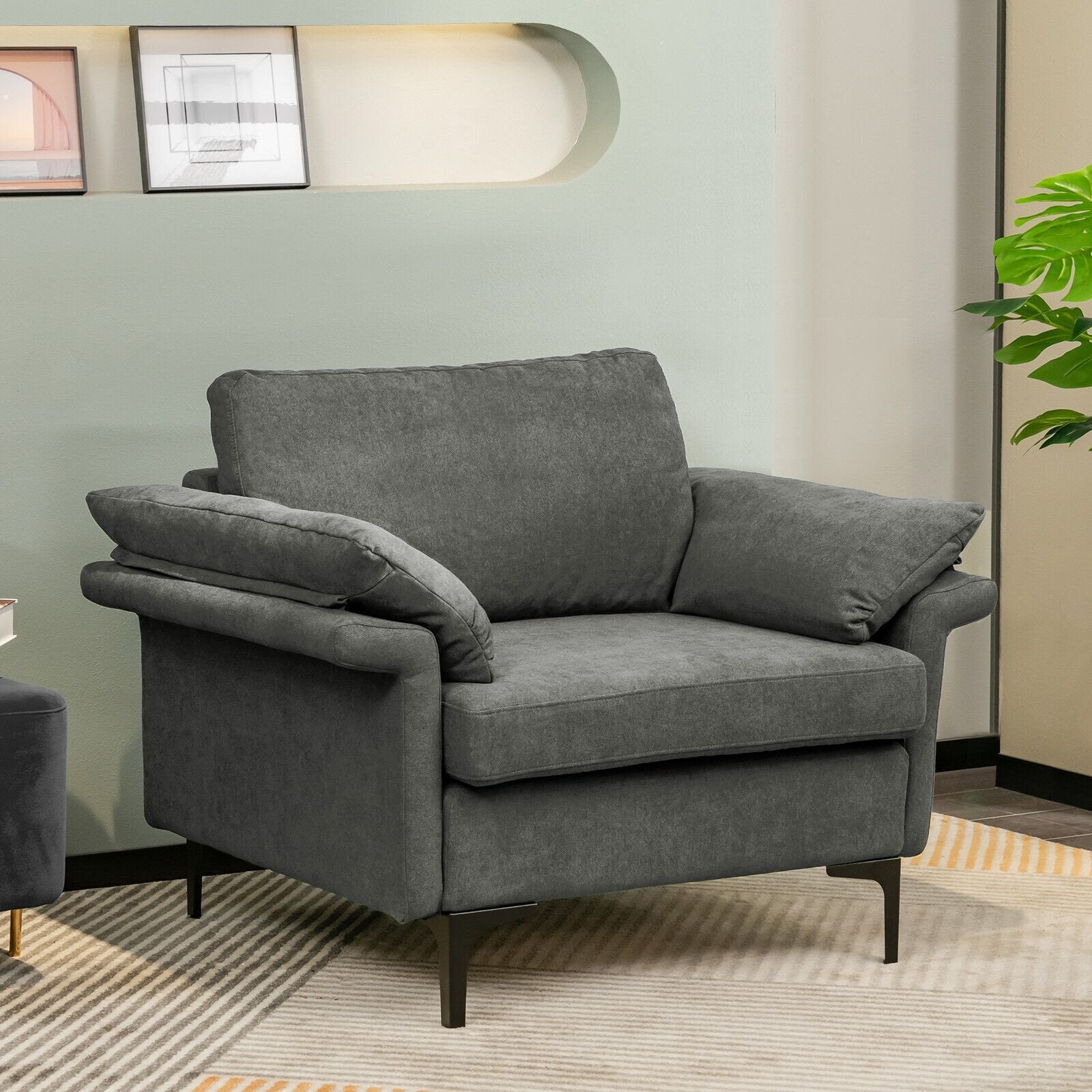 Modern Fabric Accent Armchair with Original Distributed Spring and Armrest Cushions, Gray Sofas & Loveseats   at Gallery Canada