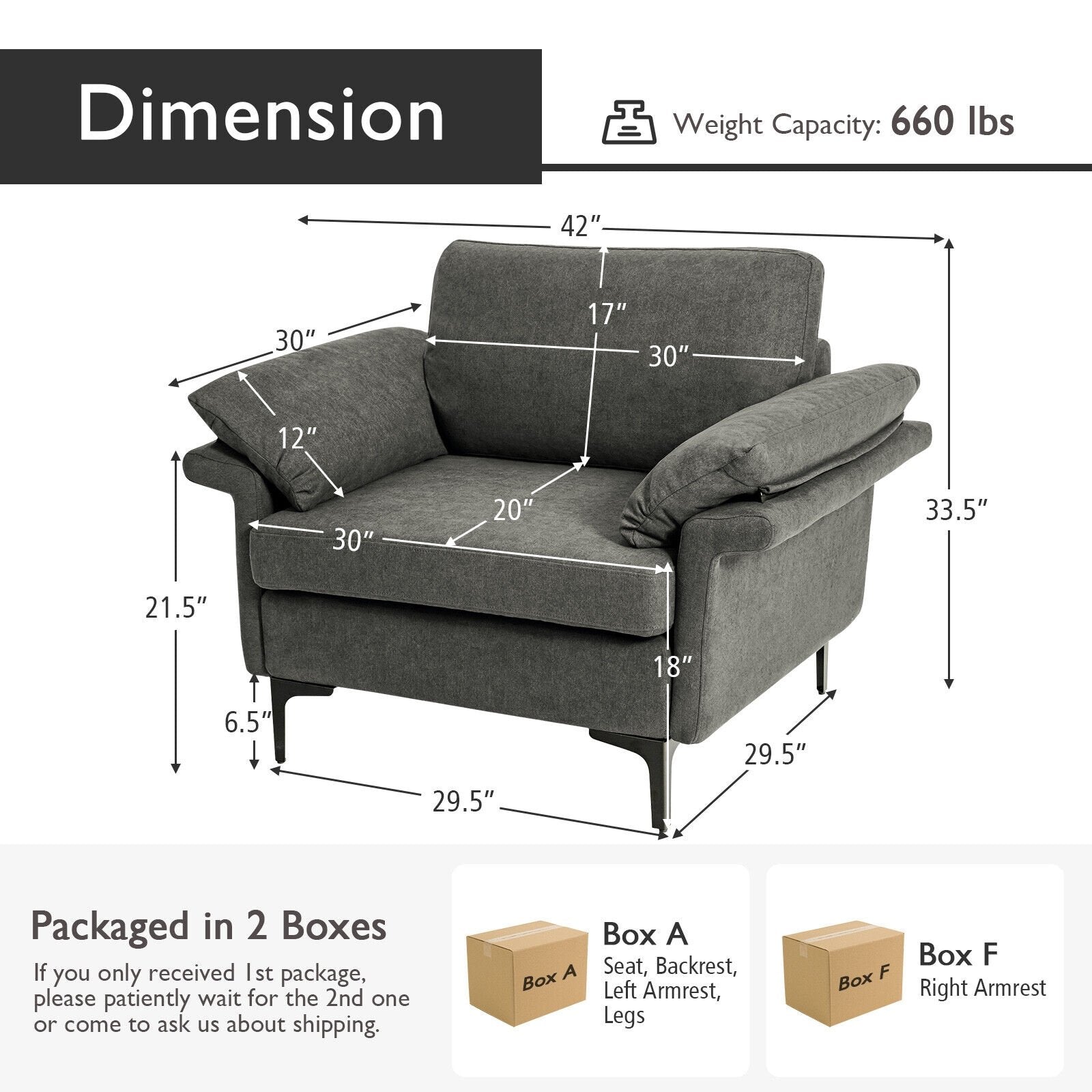 Modern Fabric Accent Armchair with Original Distributed Spring and Armrest Cushions, Gray Sofas & Loveseats   at Gallery Canada