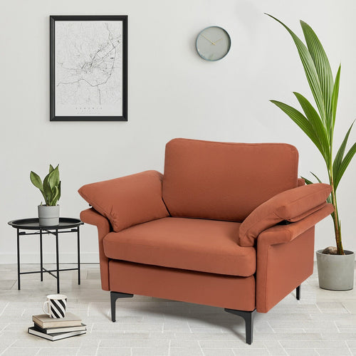 Modern Fabric Accent Armchair with Original Distributed Spring and Armrest Cushions-Rust Red, Rust