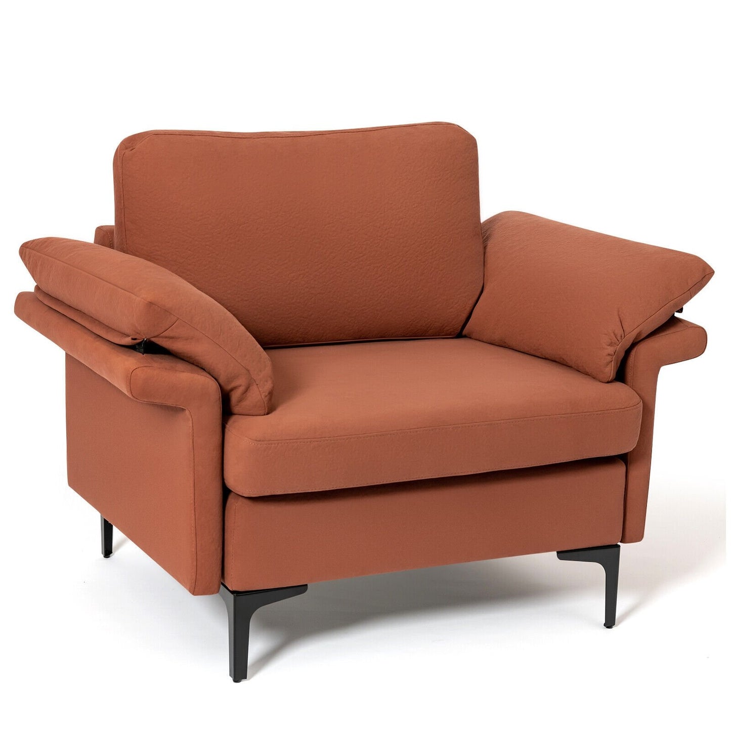 Modern Fabric Accent Armchair with Original Distributed Spring and Armrest Cushions-Rust Red, Rust Sofas & Loveseats   at Gallery Canada