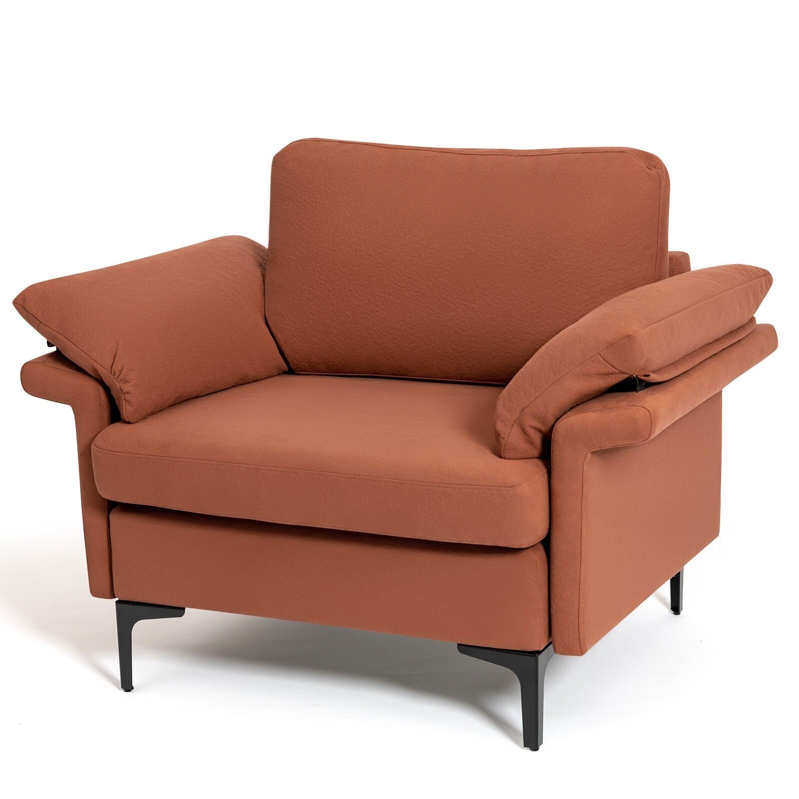 Modern Fabric Accent Armchair with Original Distributed Spring and Armrest Cushions-Rust Red, Rust Sofas & Loveseats   at Gallery Canada