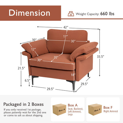 Modern Fabric Accent Armchair with Original Distributed Spring and Armrest Cushions-Rust Red, Rust Sofas & Loveseats   at Gallery Canada