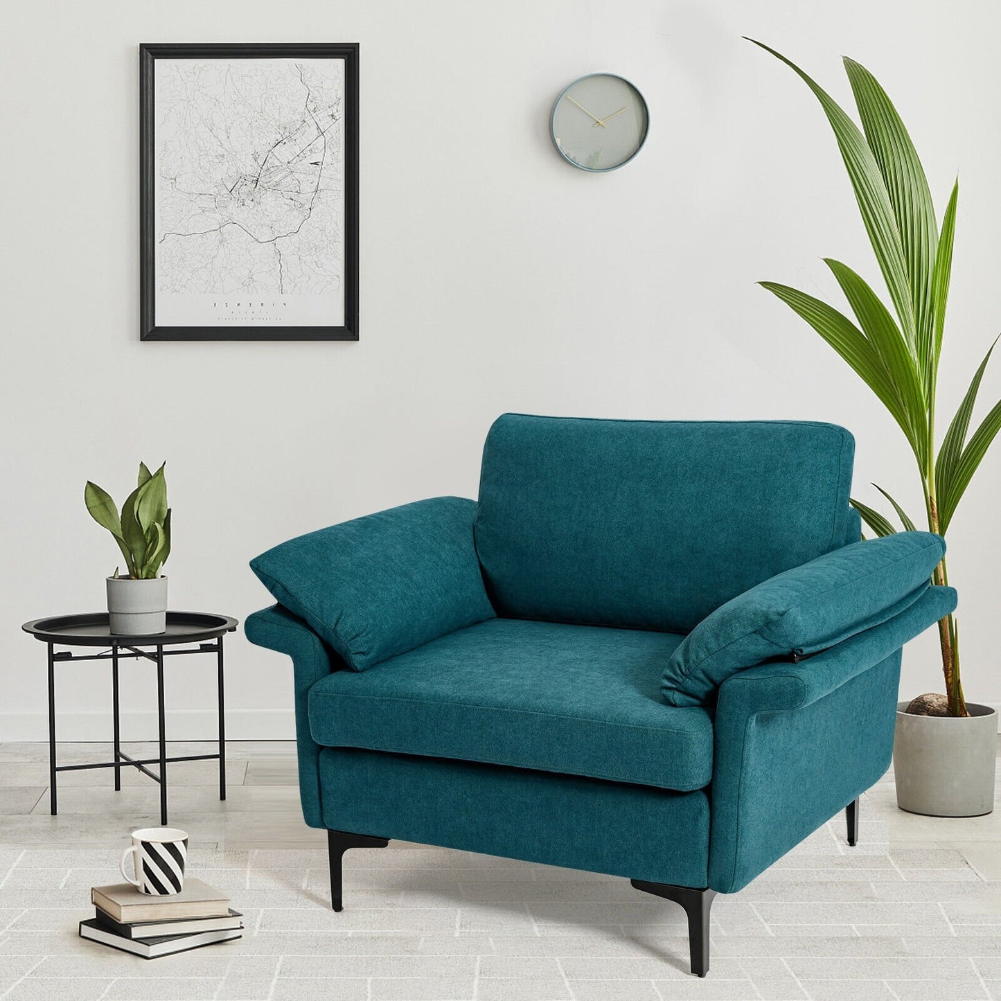 Modern Fabric Accent Armchair with Original Distributed Spring and Armrest Cushions, Peacock Blue Sofas & Loveseats   at Gallery Canada