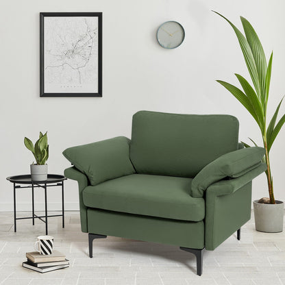 Modern Fabric Accent Armchair with Original Distributed Spring and Armrest Cushions, Army Green Sofas & Loveseats   at Gallery Canada