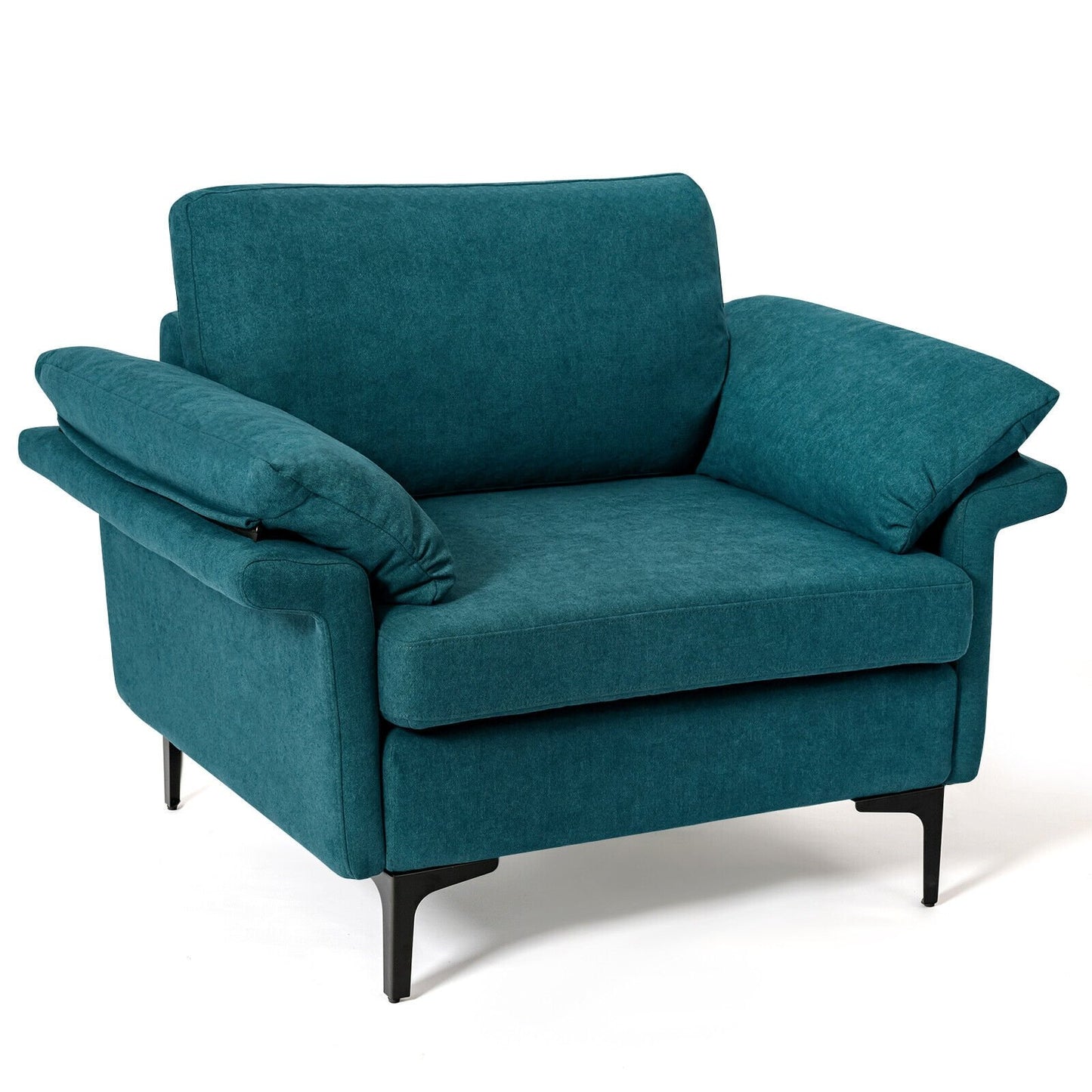 Modern Fabric Accent Armchair with Original Distributed Spring and Armrest Cushions, Peacock Blue Sofas & Loveseats   at Gallery Canada