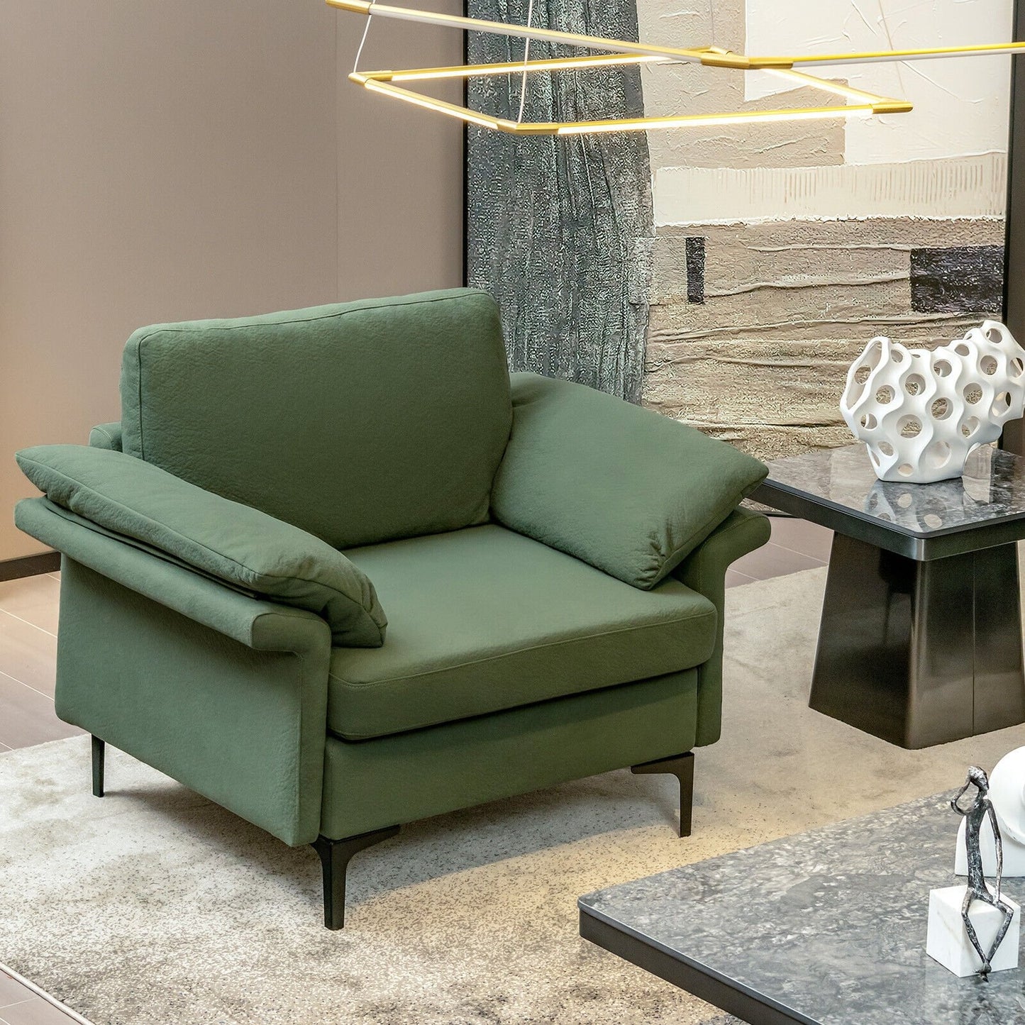 Modern Fabric Accent Armchair with Original Distributed Spring and Armrest Cushions, Army Green Sofas & Loveseats   at Gallery Canada