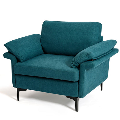 Modern Fabric Accent Armchair with Original Distributed Spring and Armrest Cushions, Peacock Blue Sofas & Loveseats   at Gallery Canada